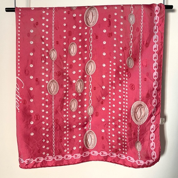 Vintage Cartier 26”x26” square pink silk scarf - Picture 3 of 6